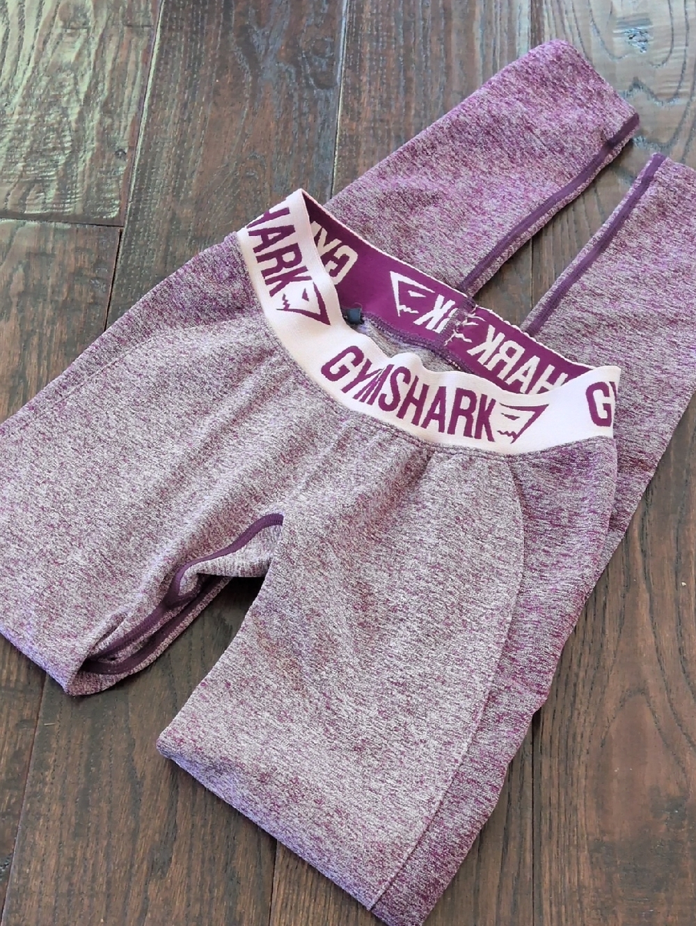 GYMSHARK I Heather Purple Two-Tone Flex Low Rise Waist Spellout Leggings, XS/S?